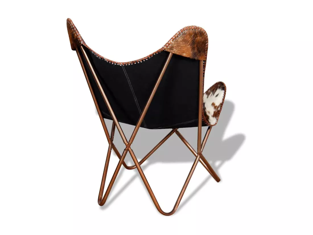 Chaise papillon marron et blanc cuir de vache