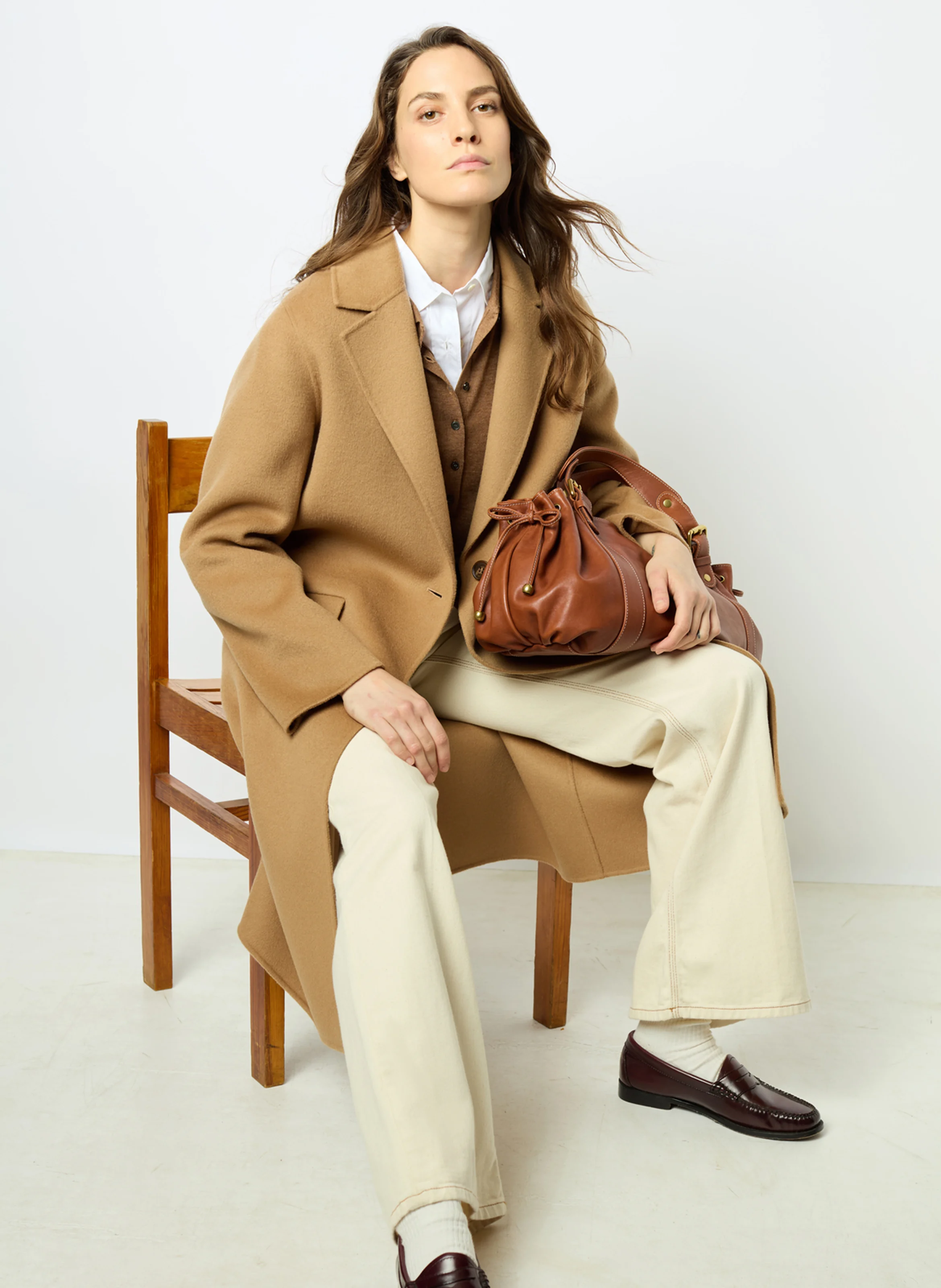 LANAIA - Manteau col tailleur en laine | Marron