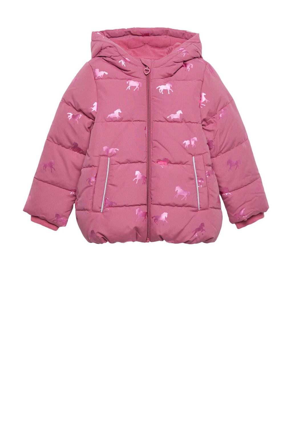 s.Oliver gewatteerde winterjas met all over print roze