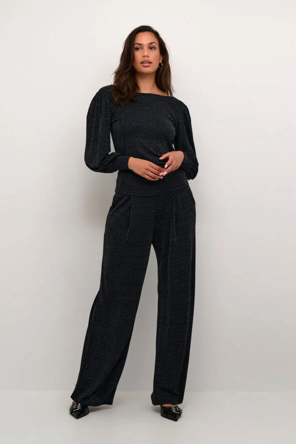 Kaffe KAellie LS Jersey Blouse Black_silver glitter