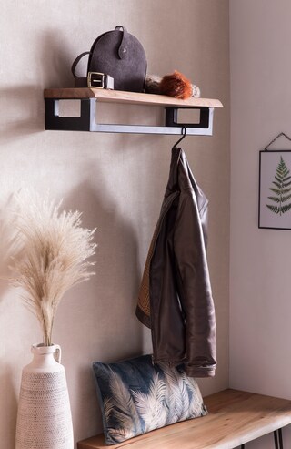 Wandgarderobe/Wandregal 61 x 13 cm Akazie mit Baumkante natur/schwarz