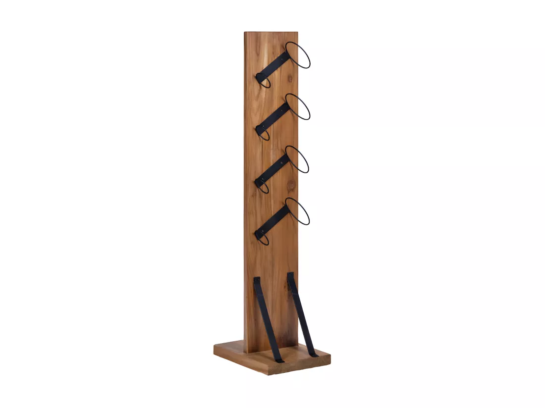 Porte bouteille H. 106 cm en bois de teck avec 4 supports métal - VINO