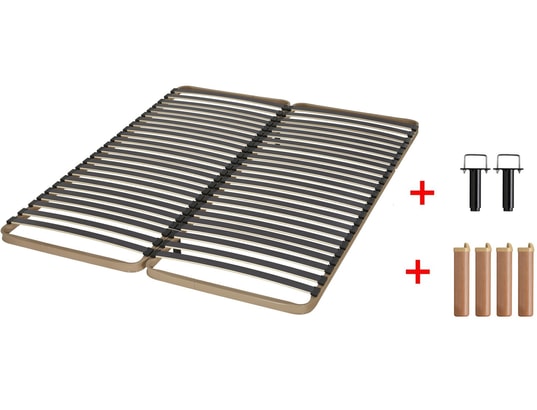 EBAC - Sommier 2 x 80 x 200 Cadre à lattes 224 en 80+80x200cm + 6 pieds