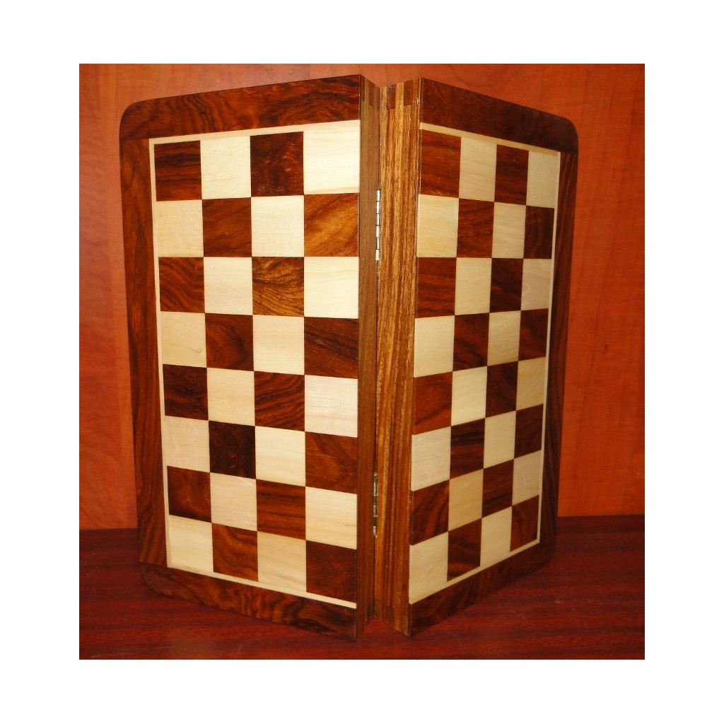 Jeu d'échecs pliant magnétique marqueté, 30 cm - Bois Brut