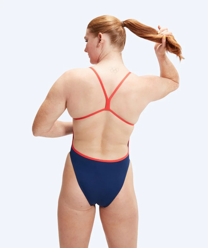 Speedo badedragt til damer - Placement Digital V-Back - Mørkeblå/rød