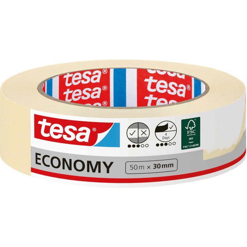 Ruban adhésif de masquage papier Tesa Economy, 30 mm x 50 m