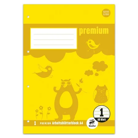 Staufen Premium Arbeitsblätterblock 1 A4 50 Blatt 90g/qm 5/5/5mm liniert farbig 4-Loch