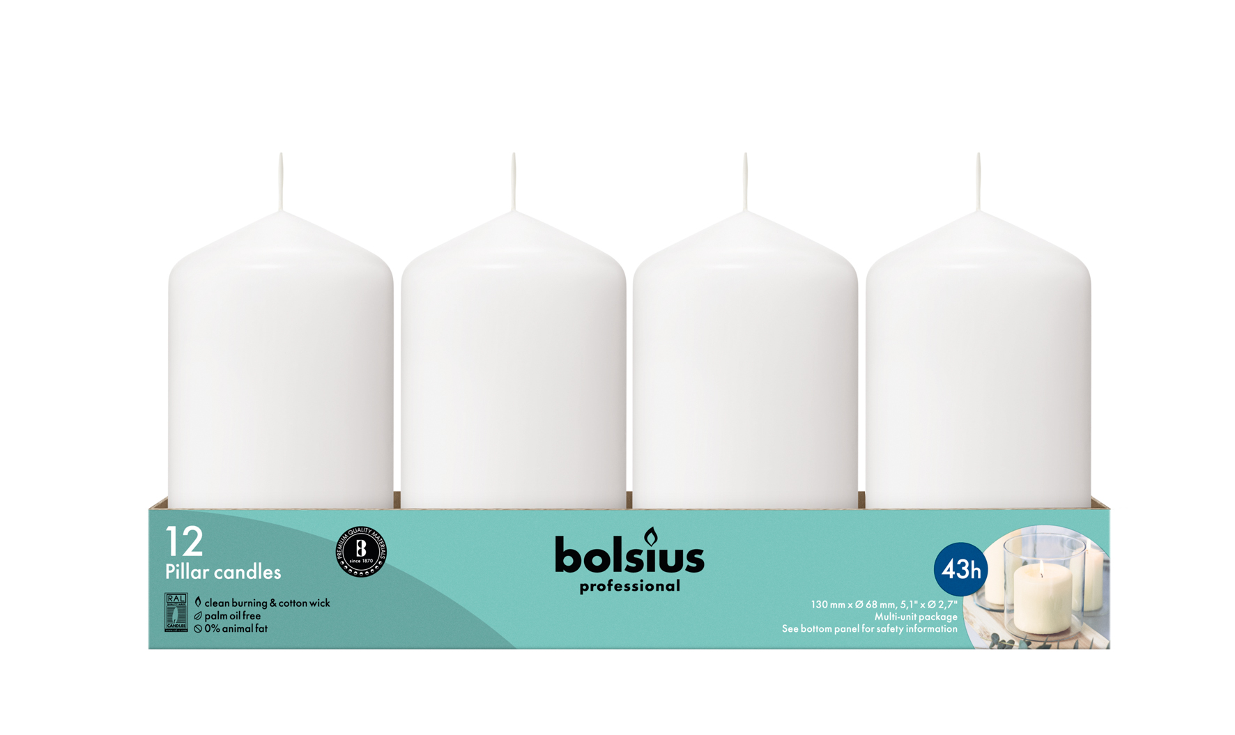 Bolsius Horeca Stompkaarsen 13/7 Wit (12 stuks)