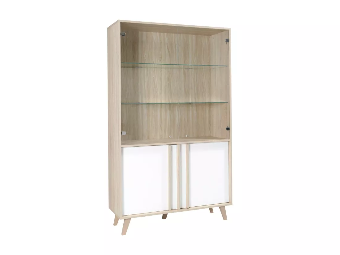Vitrine, vaisselier, argentier MALMO grand modèle + LED. Meuble type SCANDINAVE idéal pour votre salle à manger