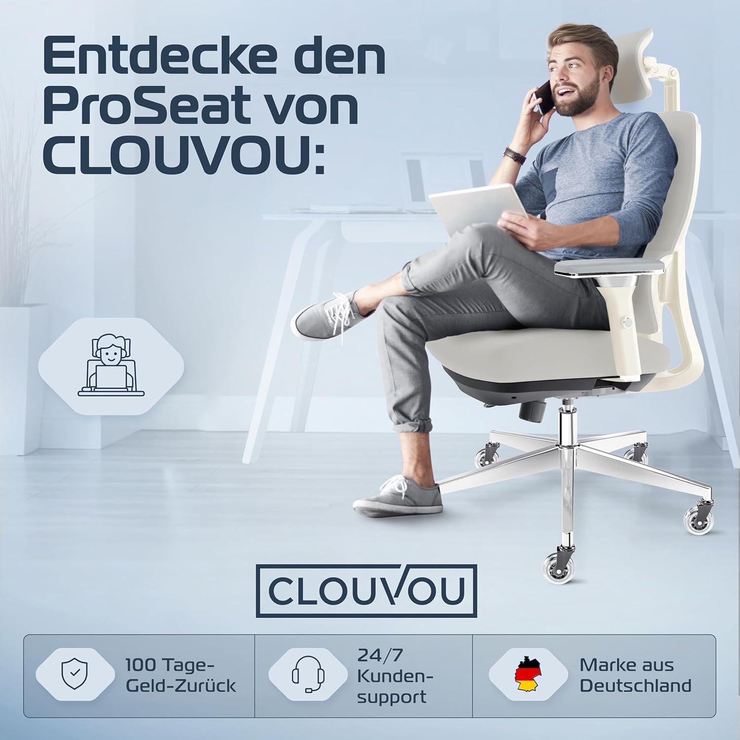 ProSeat Bürostuhl Ergonomisch [TESTSIEGER] Schreibtischstuhl 100% individuell einstellbar | Büro Stuhl & Gaming Stuhl | Computerstuhl Home Office Chair Ergonomic | Drehstuhl 150 kg