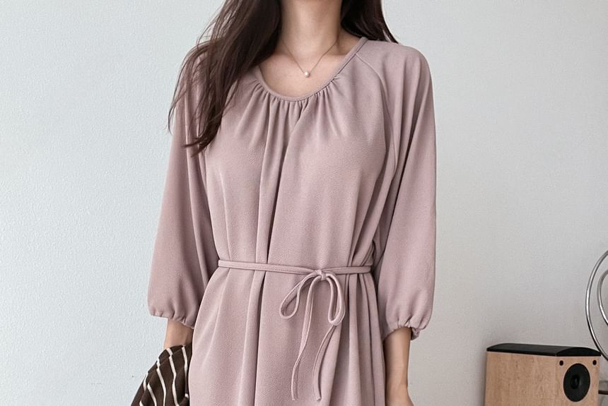 Chubby Girl - 3/4-mouw effen losse midi-jurk