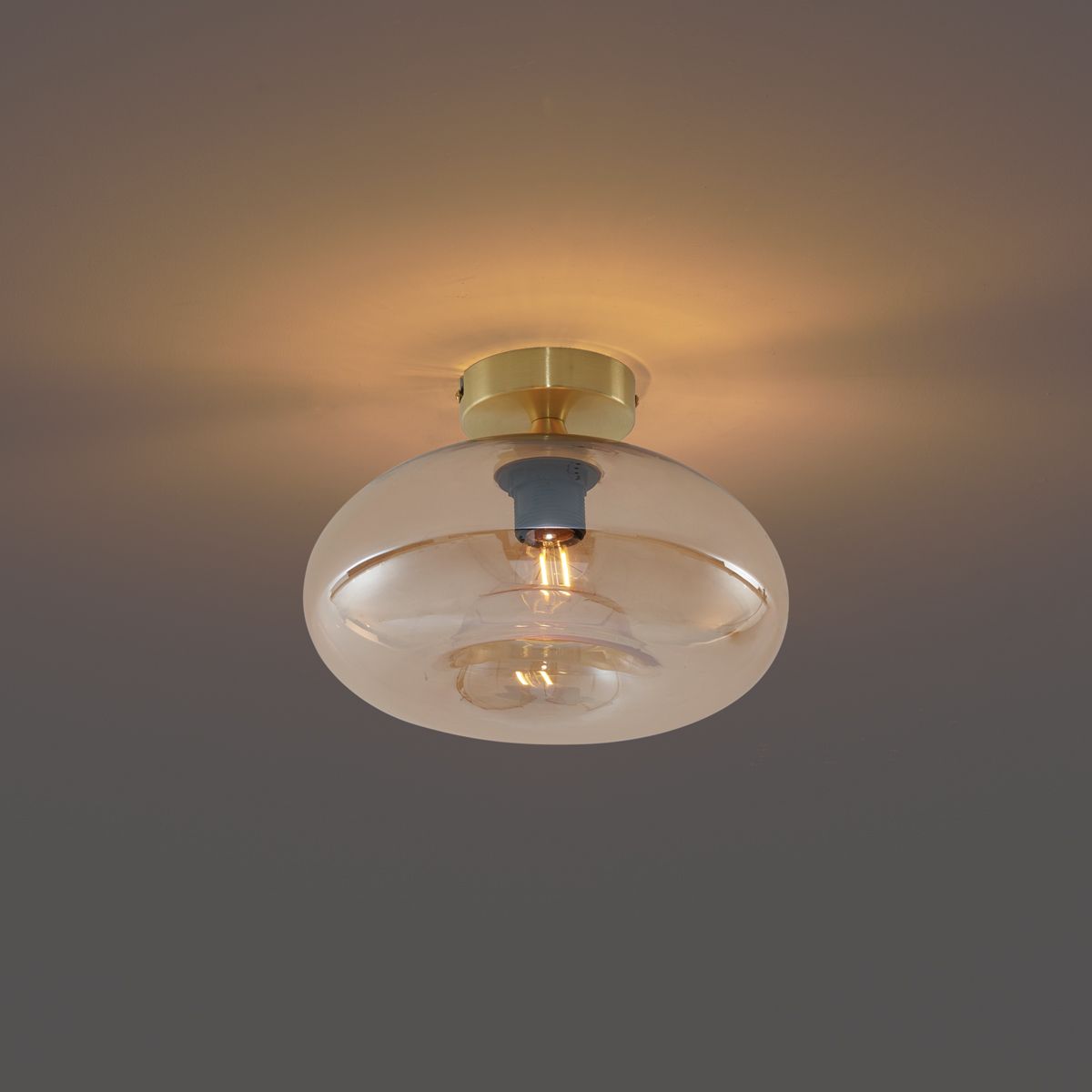 Art Deco plafondlamp messing met amber glas - Busa