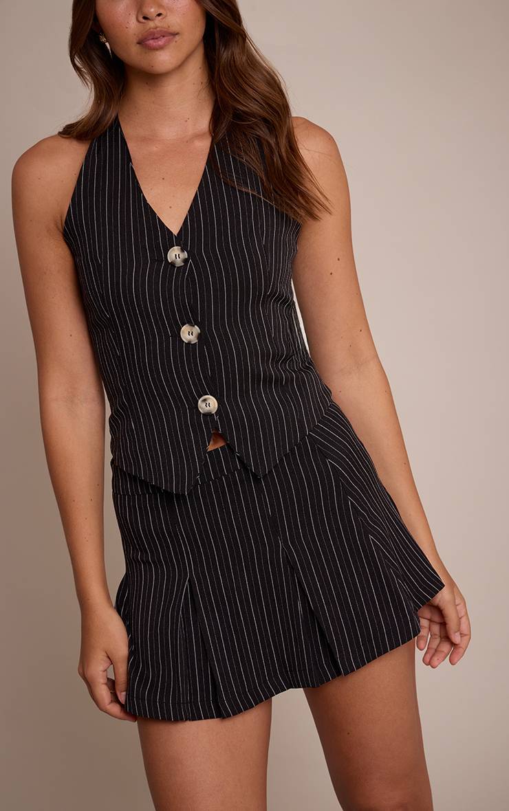 Bleu Marine Jupe Mini Plissée En Chevrons Tissés Ajustée
