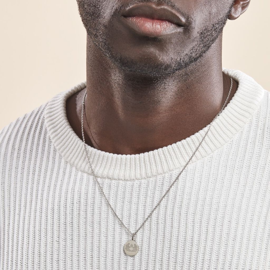 Pendentif Zodiaque Rond Argent Blanc