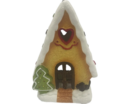 Decoratieve lantaarn, huisvorm, Lafiora mineraalsteen, 24 x 16 x 33,5 cm, bruin