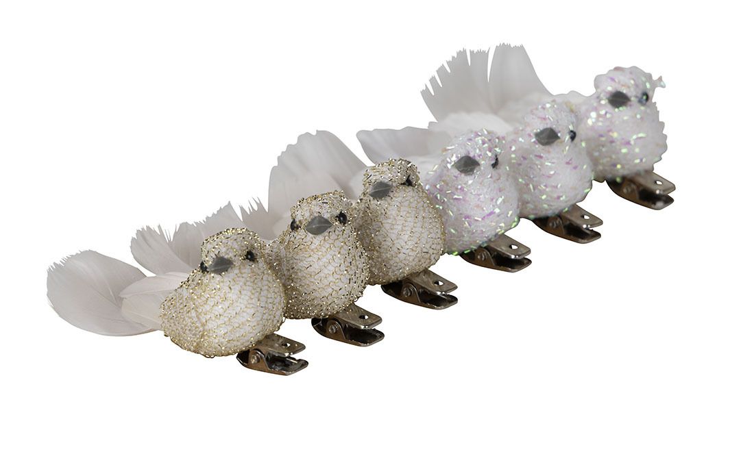Dekorfugl på klype 6pk Goldie