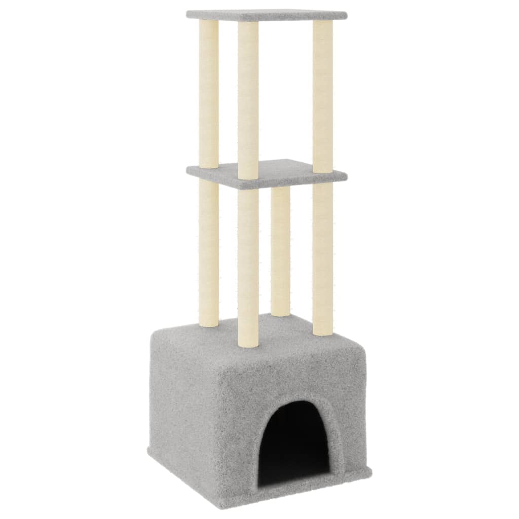Arranhador para gatos vidaXL com hastes de sisal cinza claro, 133,5 cm