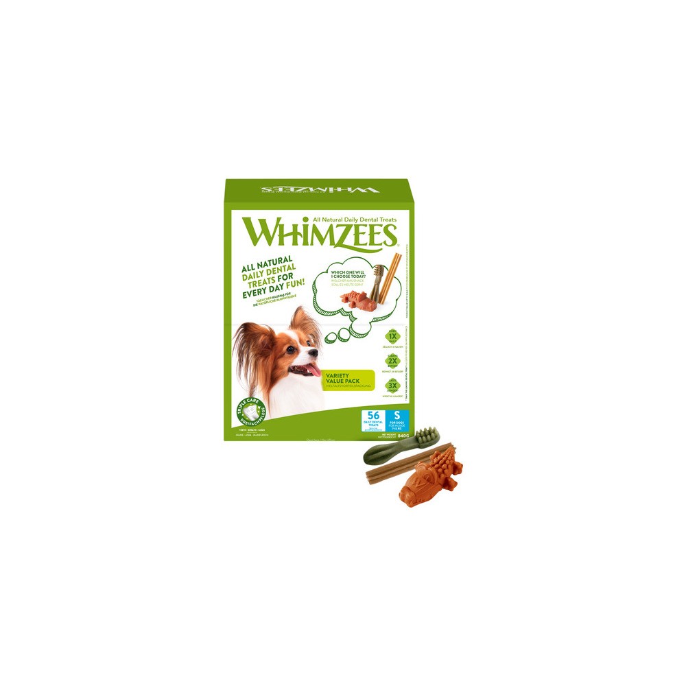 Whimzees godbidder blandet box S, 56 stk - 840 g