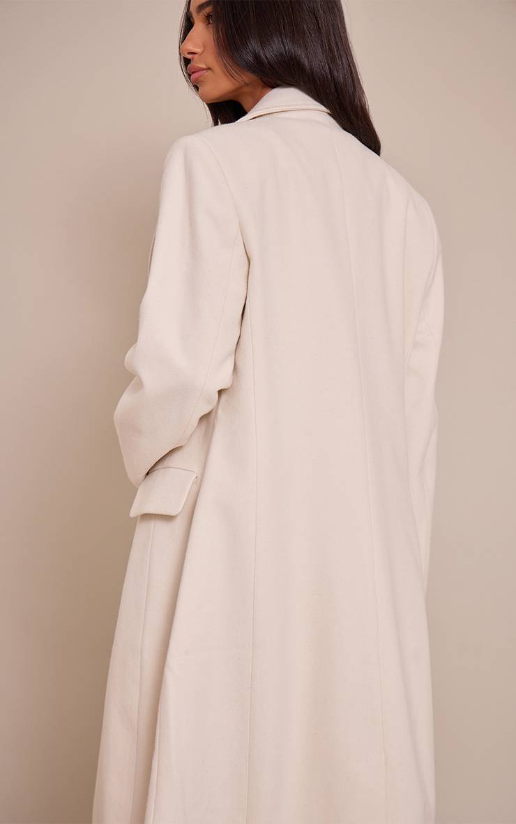 Crème Manteau Maxi Effet Laine Crème À Simple Boutonnage Avec Détails De Coutures Petite Taille