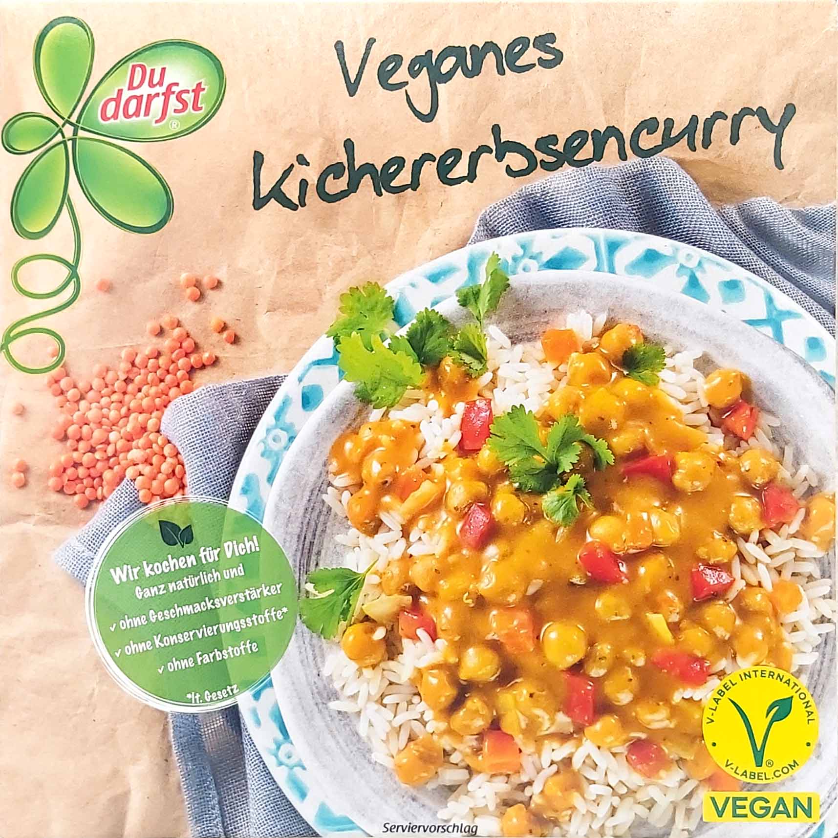 Du Darfst Fertiggericht Veganes Kichererbsen Curry mit Langkornreis 375g MHD:24.11.25