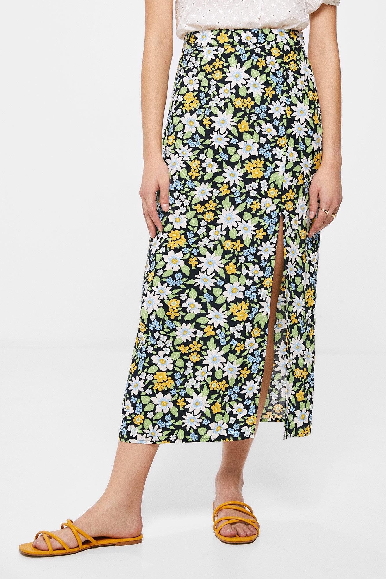 Saia midi com estampa vazada - estampa azul