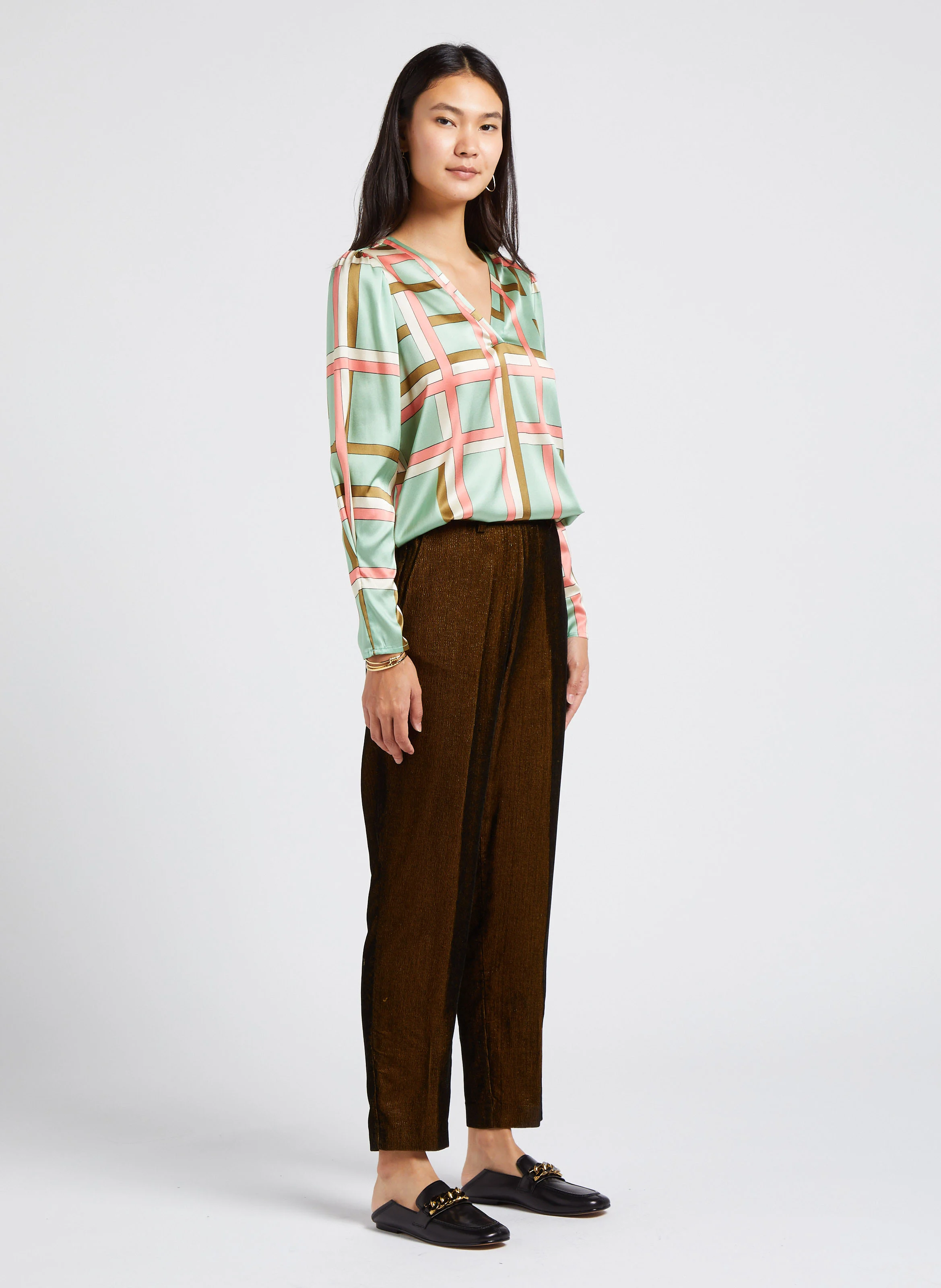 MORGAN - Blouse col V en soie ample | Vert