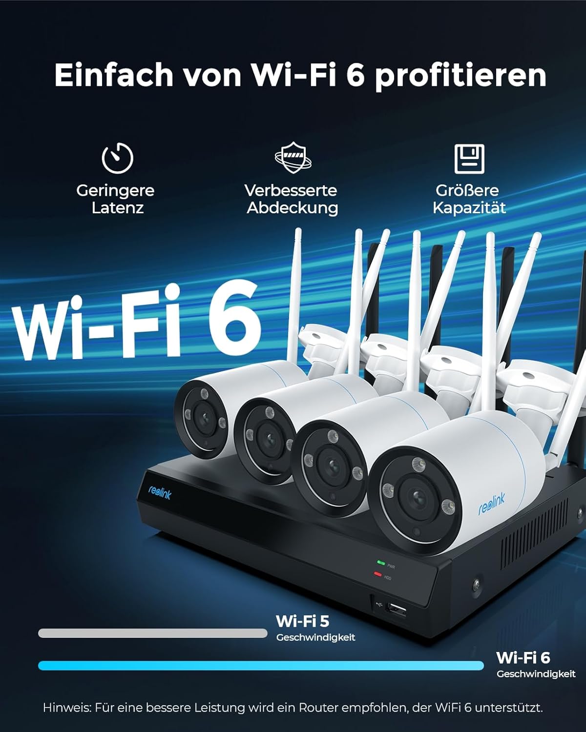 Reolink 4K WLAN Überwachungskamera Set Aussen, 4X 8MP Wi-Fi 6 Kamera Aussen, 12CH WLAN NVR mit 2TB HDD, Vollmetallmaterial, Farbnachtsicht, Person/Fahrzeug/Tiererkennung, 2-Wege-Audio, RLK12-800WB4