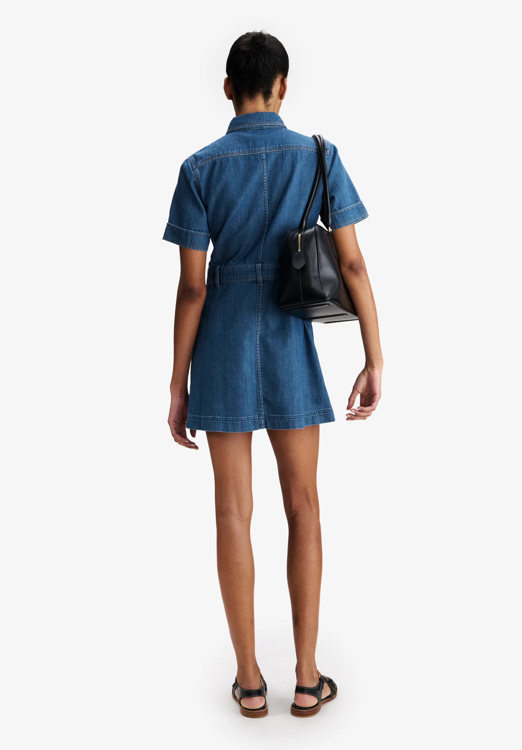 Robe à poches en denim délavé - Indigo delave