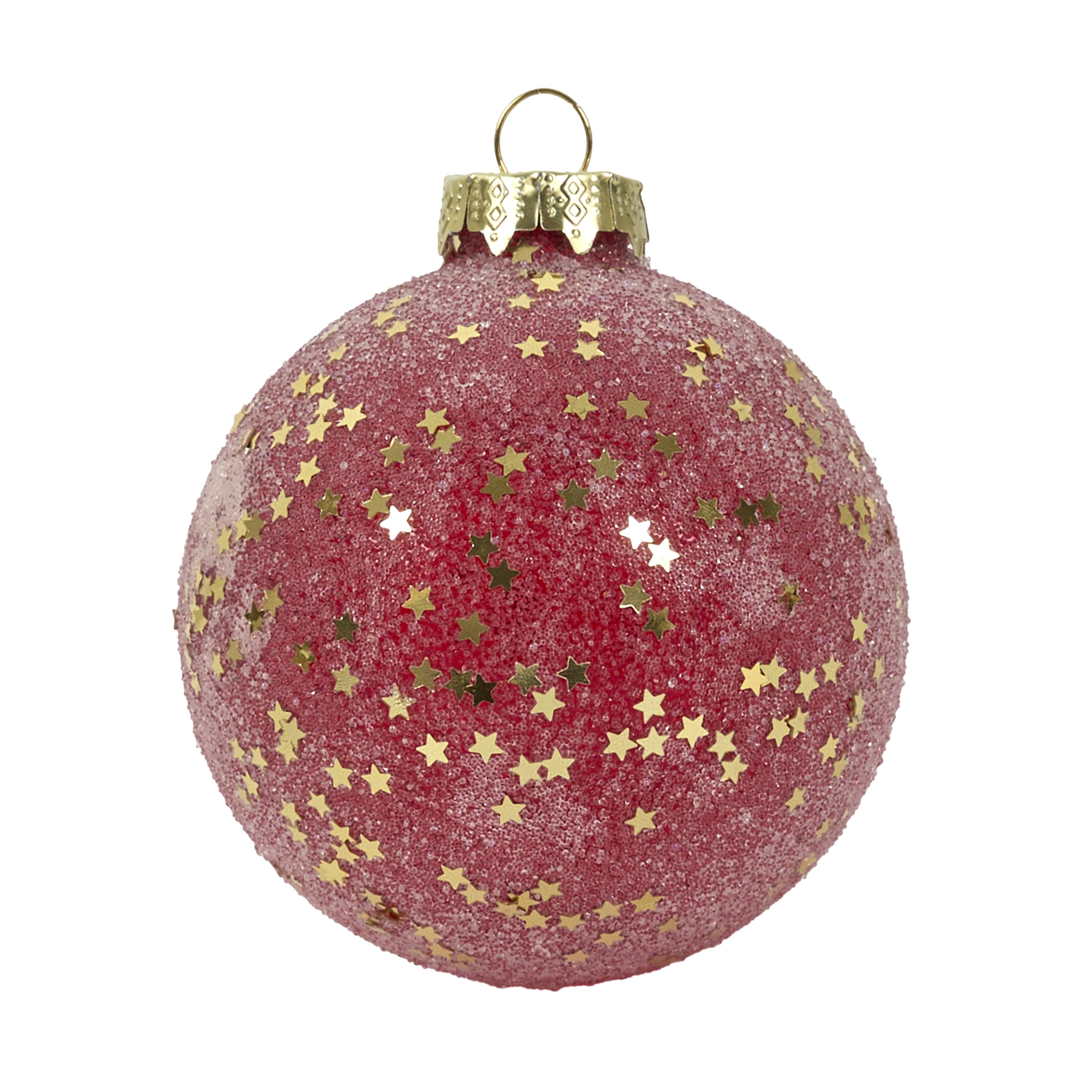 BOULE NOEL VERRE ROUGE ETOILES OR