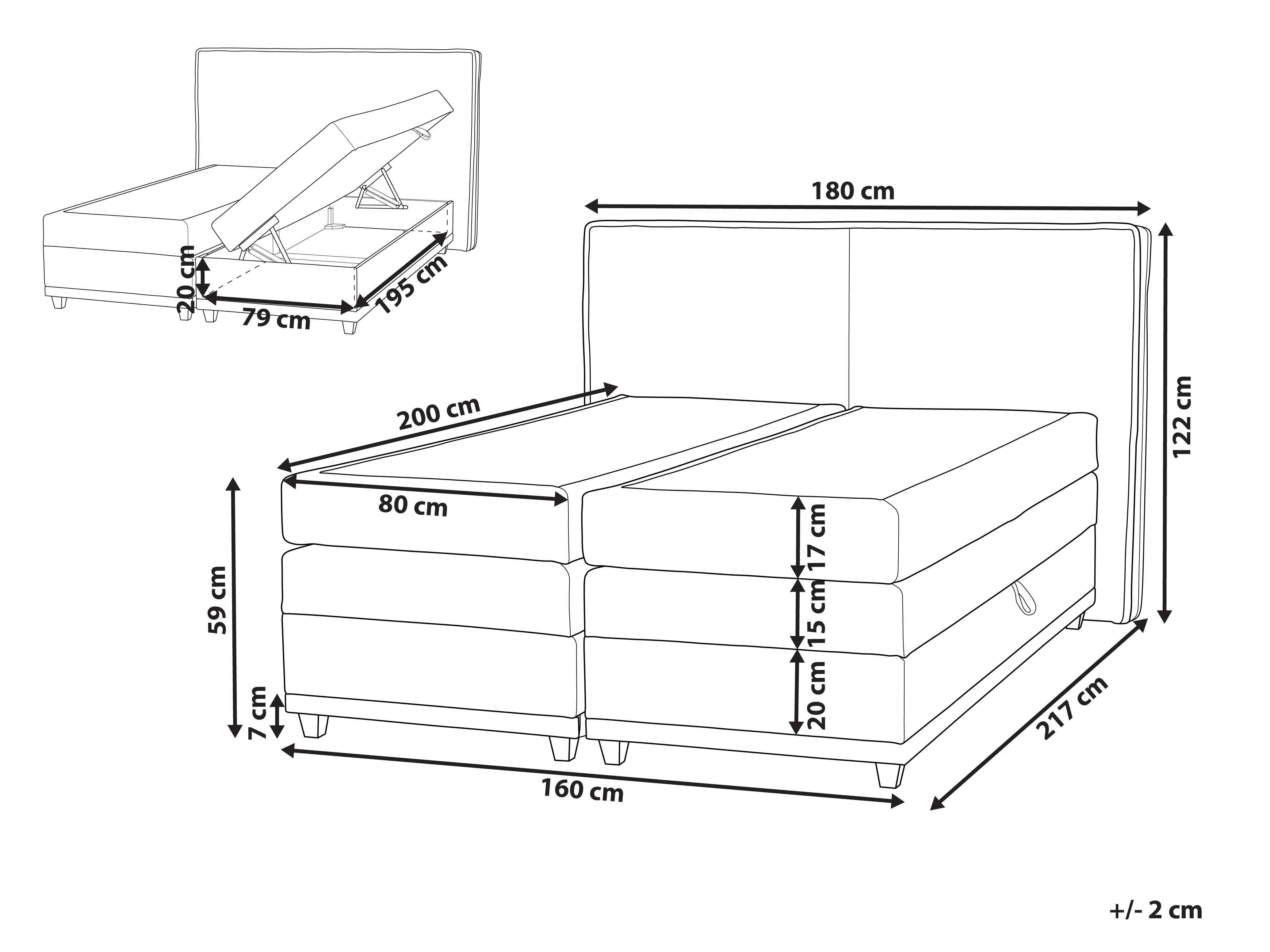 Boxspring met opbergruimte Stof DYNASTY 160 x 200 cm Lichtgrijs