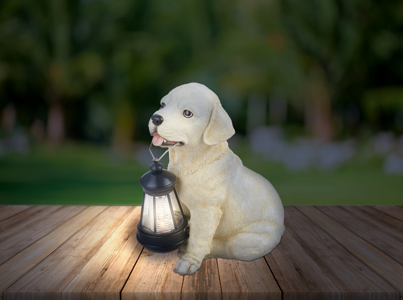 Solarleuchte Hund - beige-weiß - Kunststoff