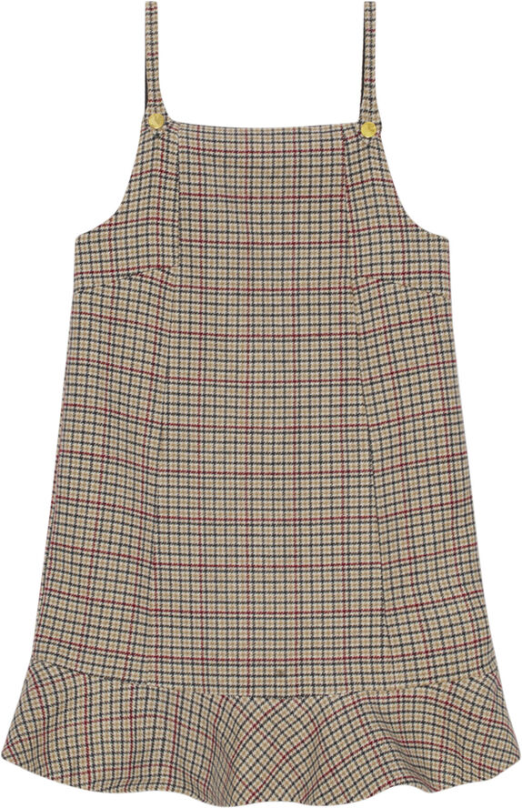 Ganni Check Wool Mix Mini Dress Tiger's eye