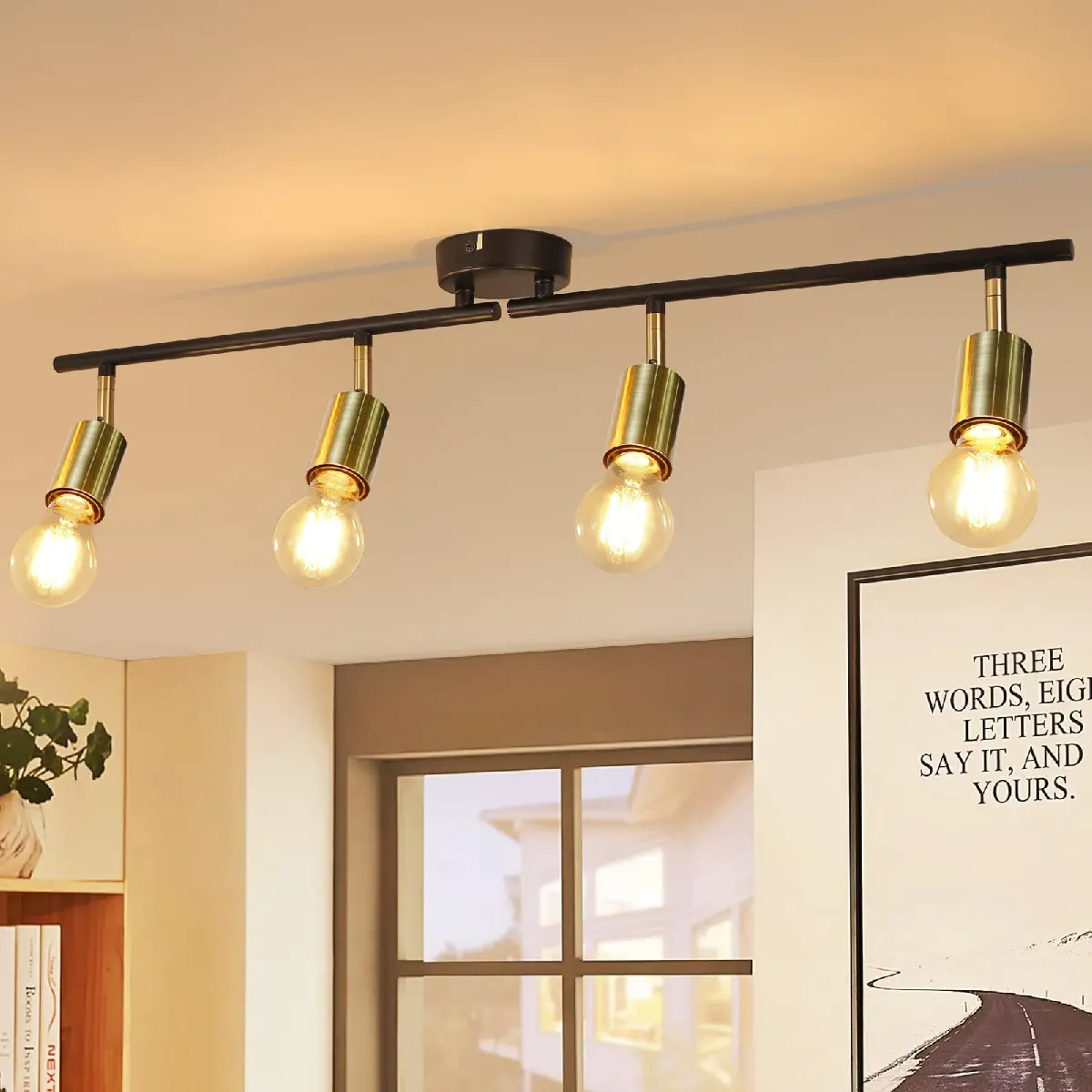 NETTLIFE 4 Spots Plafonnier Vintage - Noir et Or