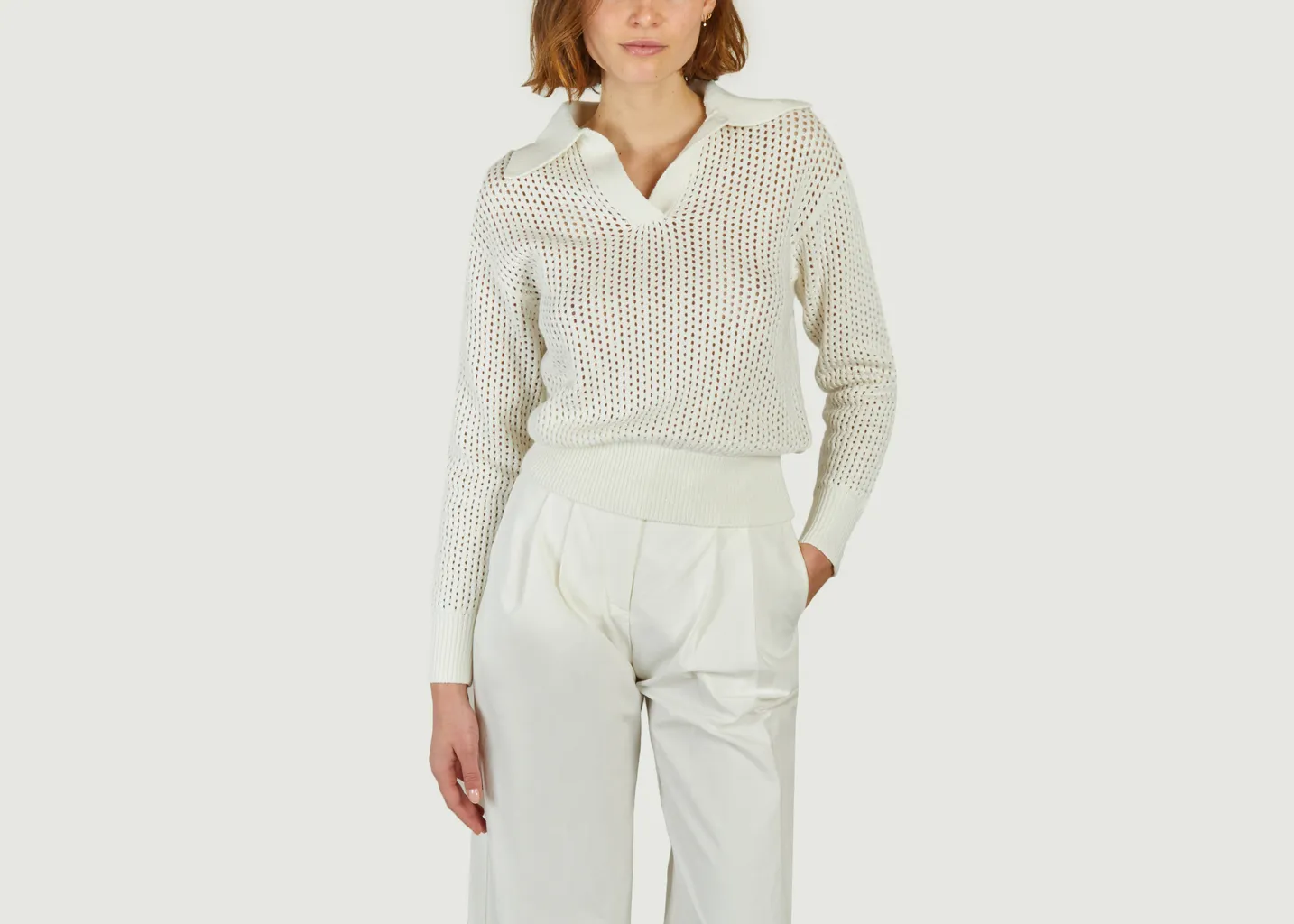 Pull en coton ajouré col polo Pabloni Suncoo
