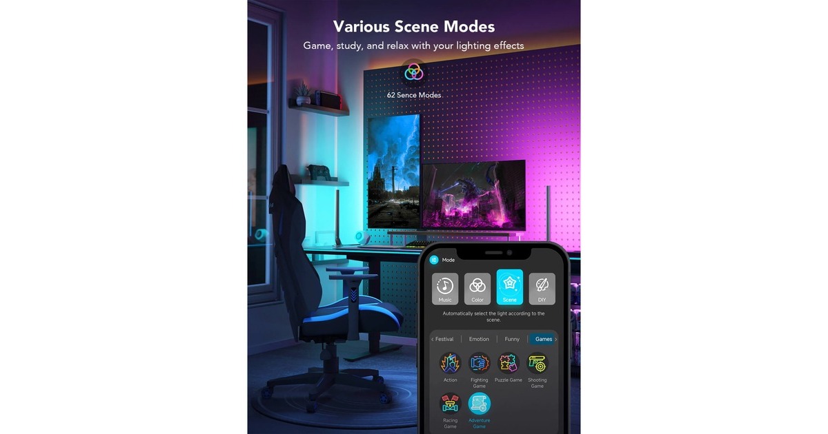 GoveeH6047 RGBIC WIFI Gaming Light bars met smart controller sfeerverlichting  (RGBIC, Wifi)