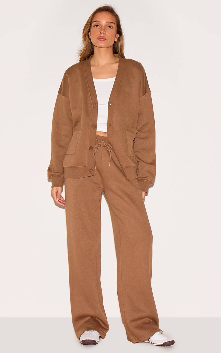 Taupe Cardigan En Molleton Avec Poches Et Boutonnage Devant