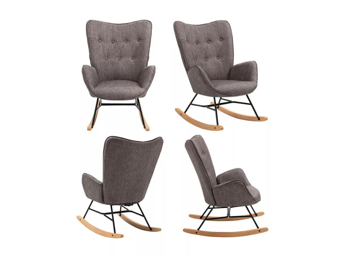 MEUBLES COSY Fauteuil à Bascule Allaitement Rocking Chair Scandinave Chaise Loisir Revêtement en Tissu avec Pieds en Bois Massif pour Salon, Chambre, Le balcon, Gris Foncé
