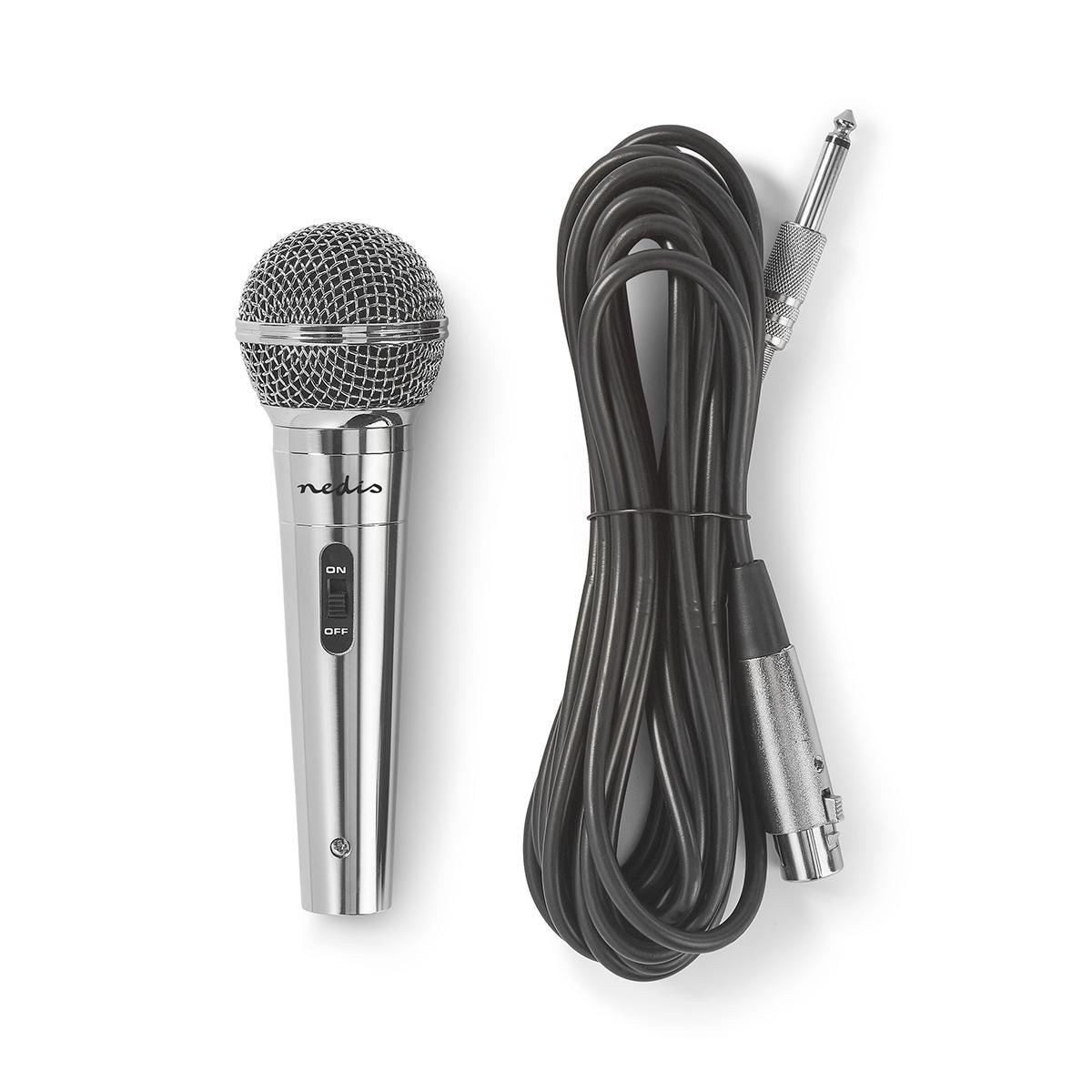 Nedis Wired mikrofon | Kardioid | Avtakbar kabel | 5.00 m | 80 Hz - 13 kHz | 600 Ohm | -72 dB | Av/på-bryter | Metall | Sølv