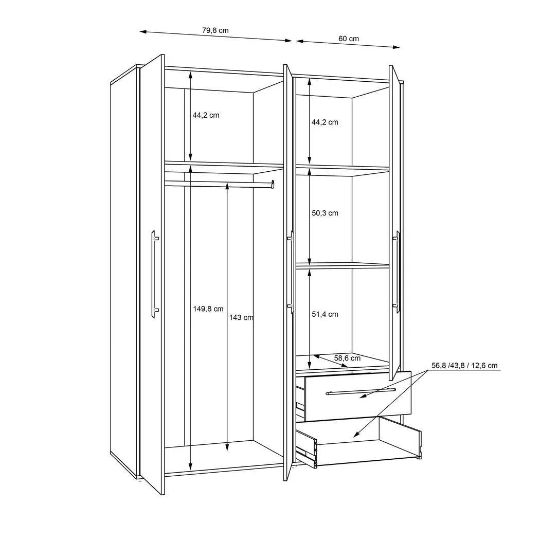 Kleiderschrank Mokkaris 145 x 200 cm