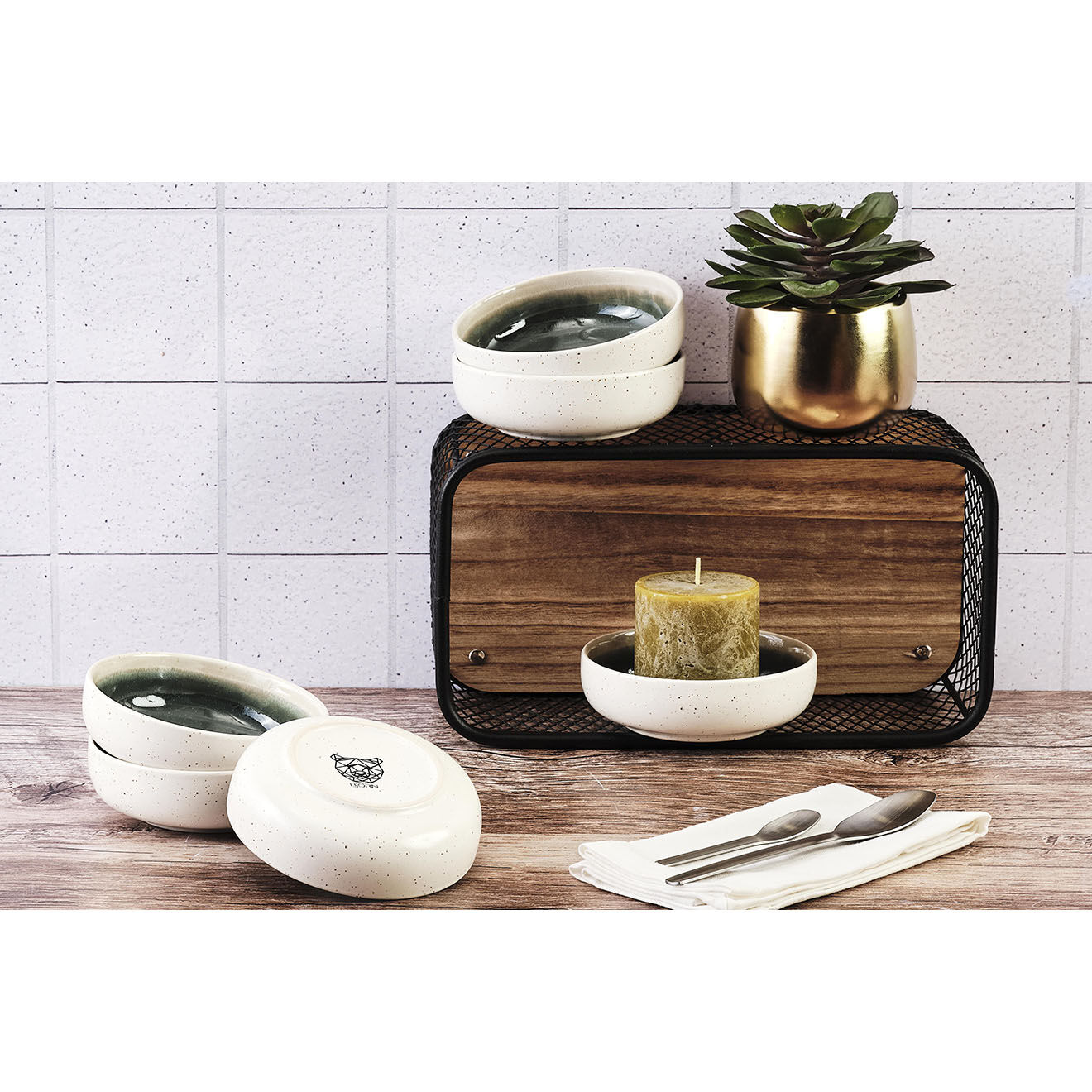 Bjorn 6 Bols Oxygen gris/vert bouteille/beige - D.13 cm