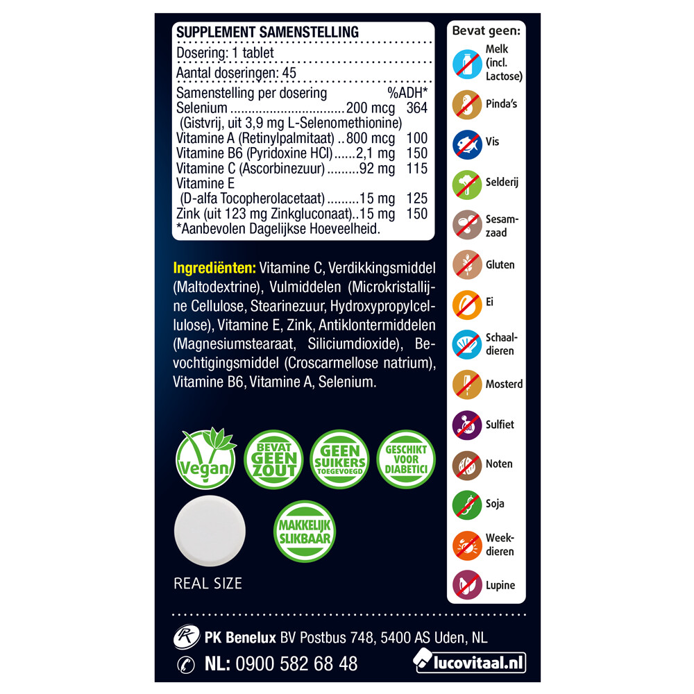 Lucovitaal Selenium & Zink 200 mcg Gistvrij45 tabletten