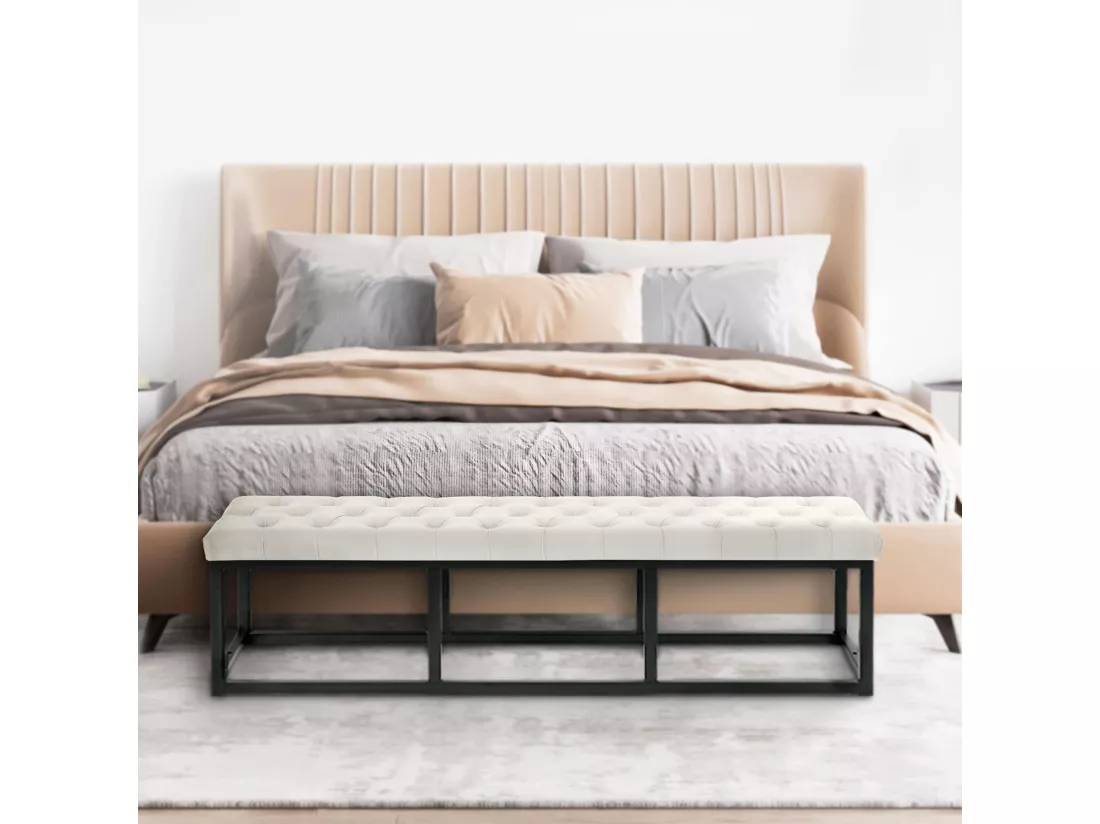 Banquette - Velours & Métal noir mat - Crème - Polson