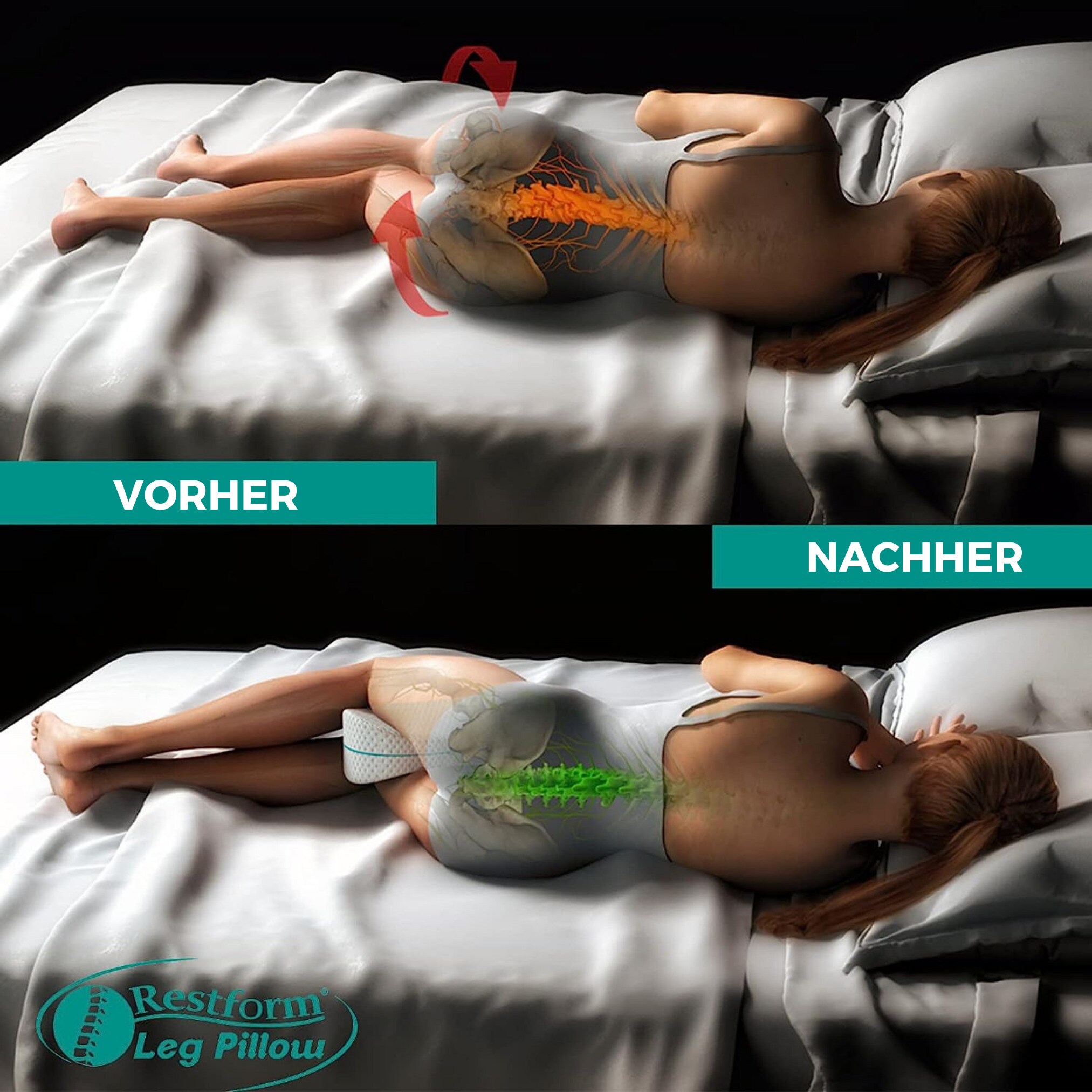 Restform® Seitenschläferkissen - Memory Foam waschbar Leg Pillow