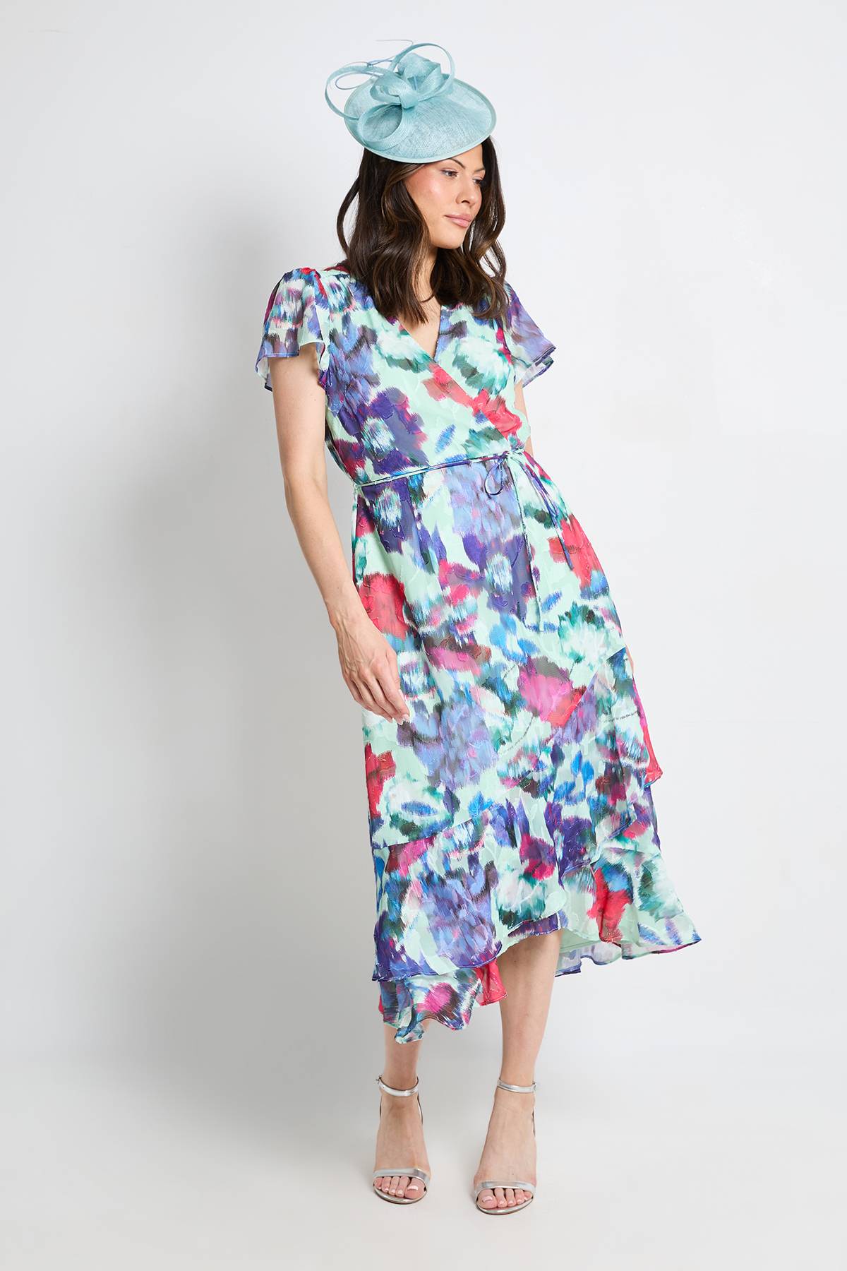 Wallis Robe Midi À Volants En Dévoré Floral