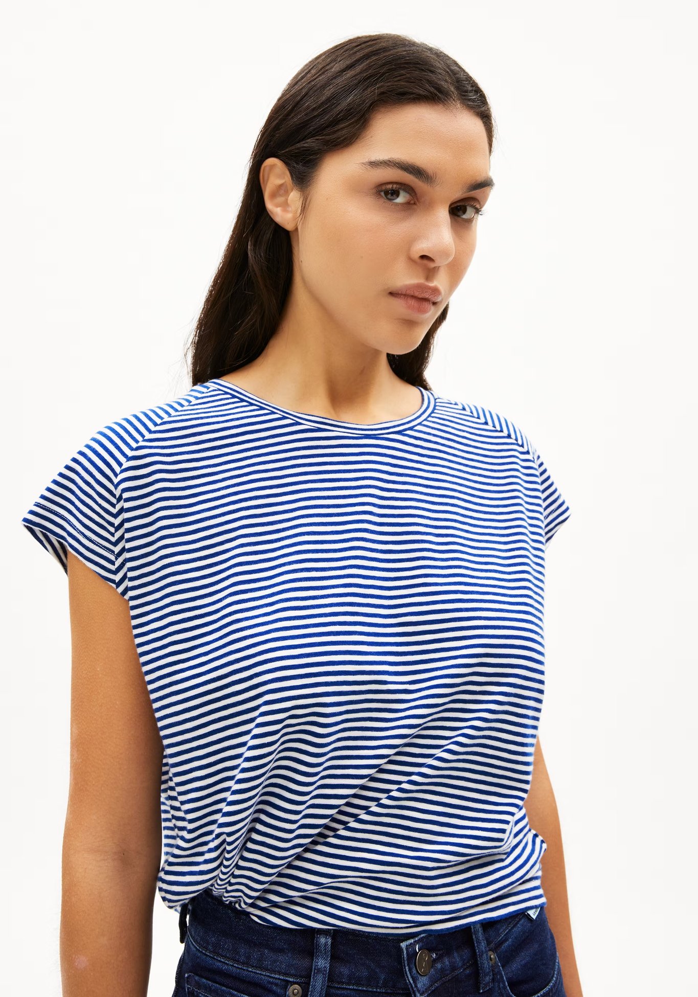 Armedangels T-Shirt Oneliaa Lovely Stripes Oatmilk-Lapis Blue