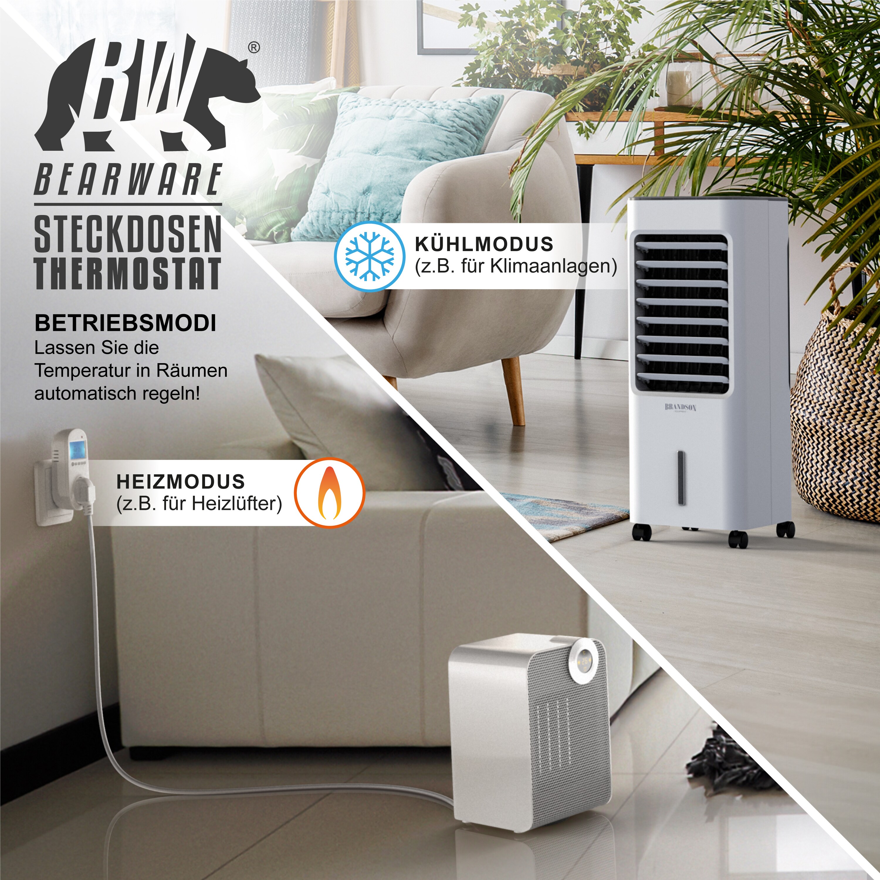 BEARWARE 3x Steckdosen Thermostat für Heiz & Klimageräte Individuell programmierbar / LCD-Display