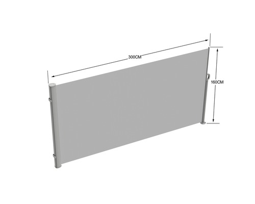 Uitschuifbaar zijluifel 1,6x3, lichtgrijze stof, RAL 9006 wit aluminium frame met afneembare paal
