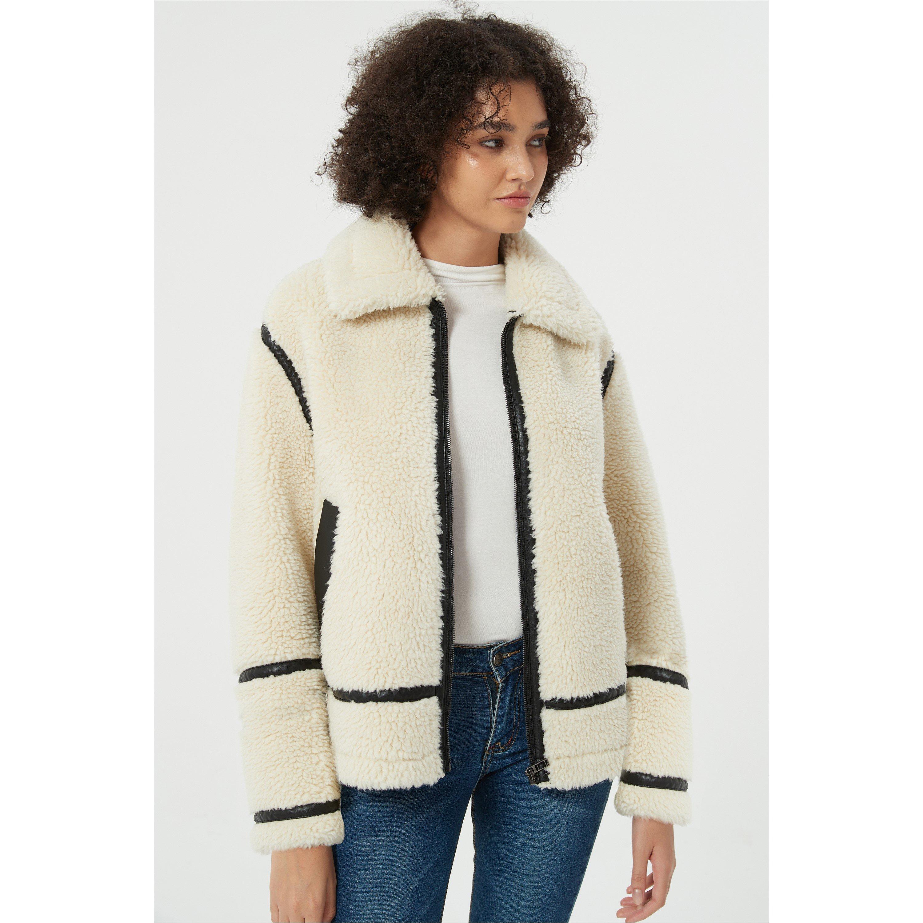 Be You B Contrast Teddy Aviator Jacket