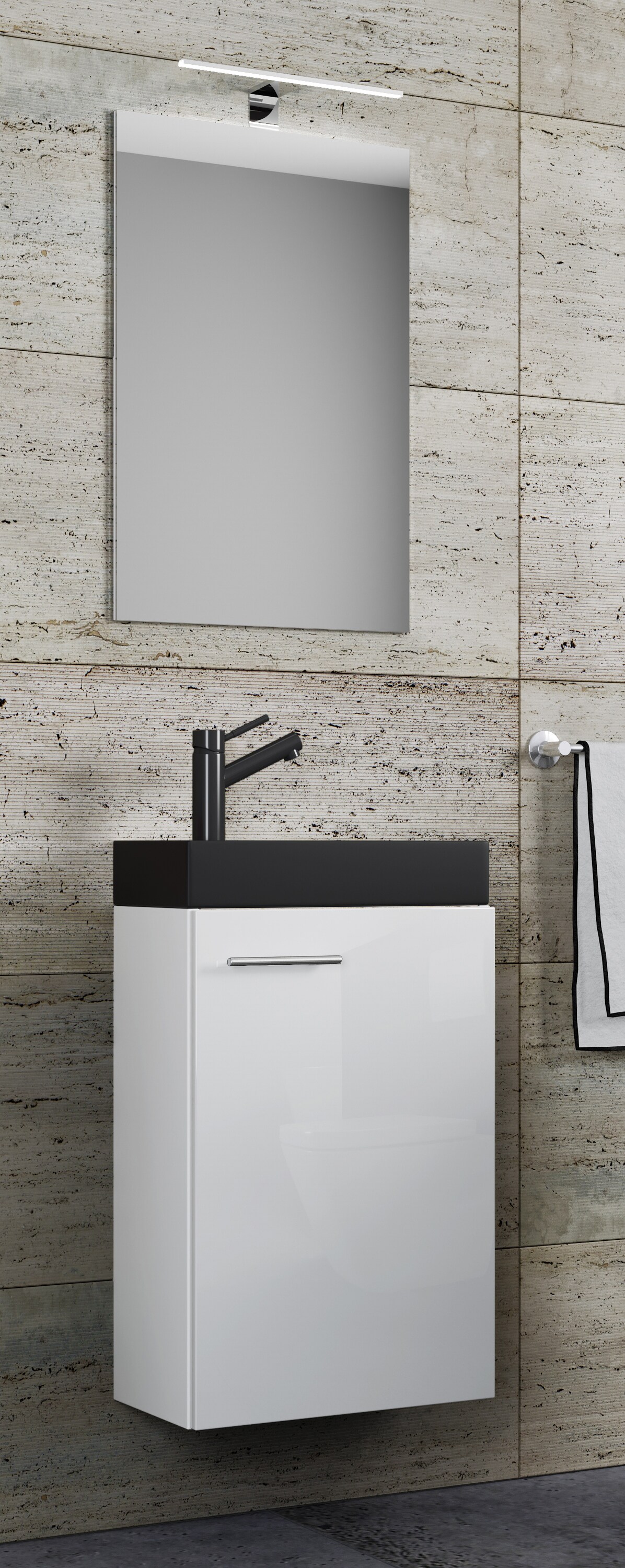 VCM 3-tlg Badmöbel Set Gäste WC Gästebad Waschplatz Waschtisch klein schmal Slito SP-BL