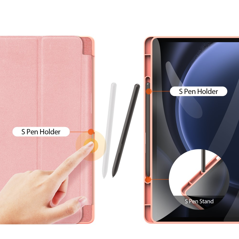 Samsung Galaxy Tab S9 FE  Plus Tasche Smart Cover Hülle Stoff Design mit S-Pen Halterung - Rosa